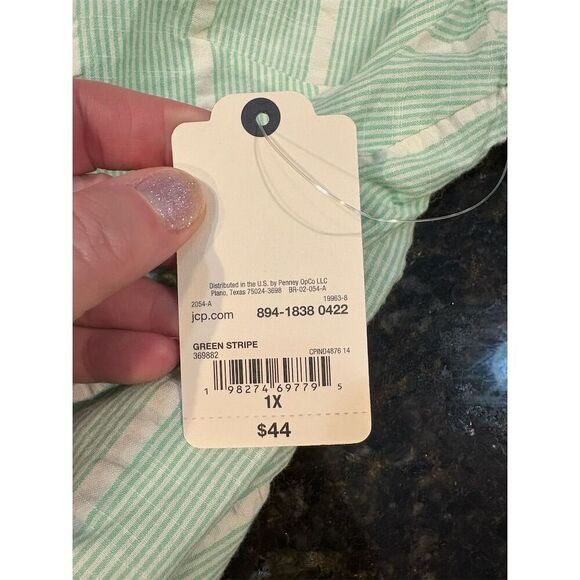 St. John's Bay Women's 1X Green Striped 3/4 Sleeve V-Neck Blouse NWT - Picture 5 of 9